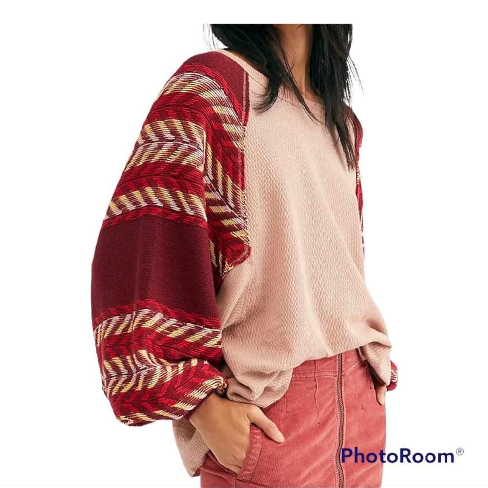 NWOT Free People Rainbow Dreams Sweater Swit Top Arizona Sands Pink  Sma…